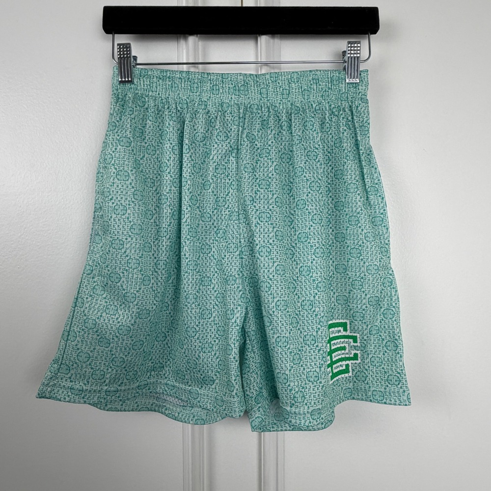 Eric Emanuel EE Basic Mesh‎ Shorts Teal Green Monogram Print Mens Medium